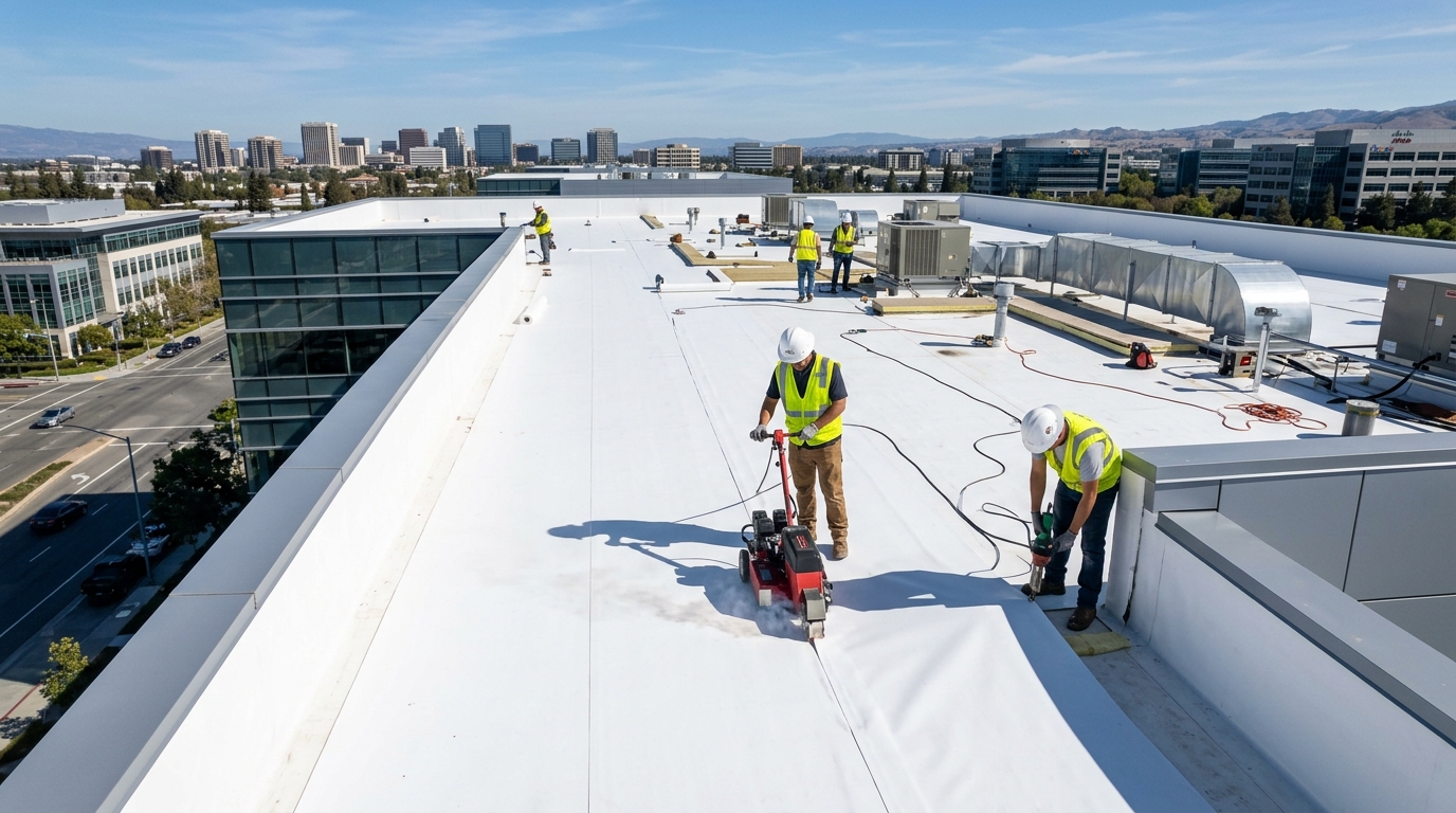 Commercial flat roof installation in San Jose California