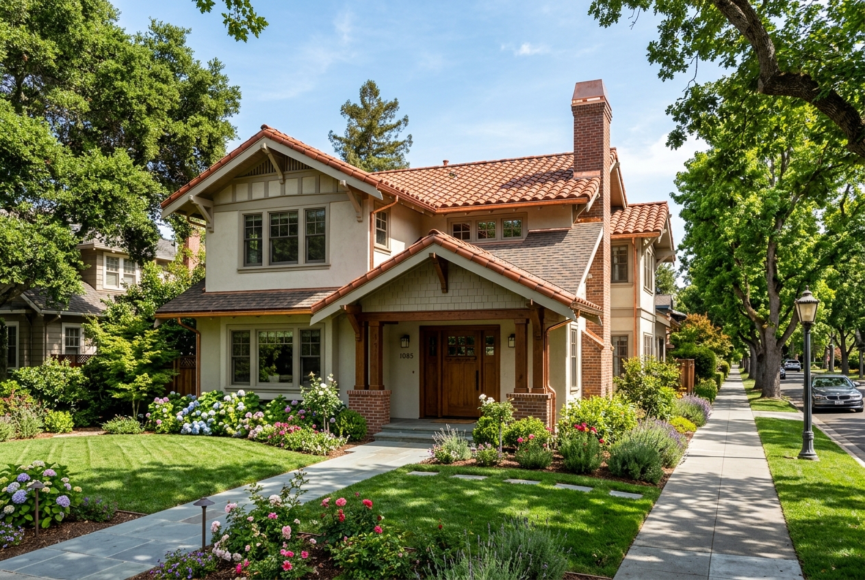 Historic Spanish Revival Barrel Clay Tile Roof in Professorville Neighborhood, Palo Alto, CA